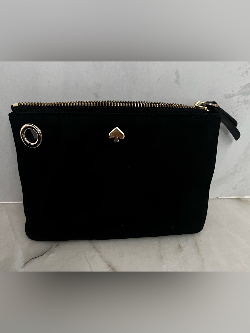 Kate Spade Black Nylon Poich with Spade Logo.     7x10 in